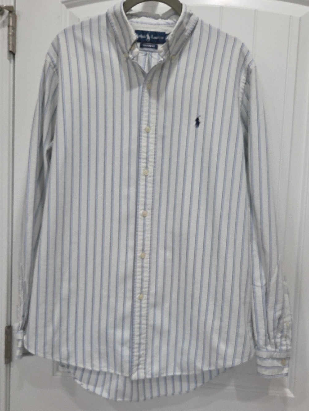 Ralph Lauren Custom Fit Striped Oxford Shirt In Blue/White, Medium - Picture 4 of 8